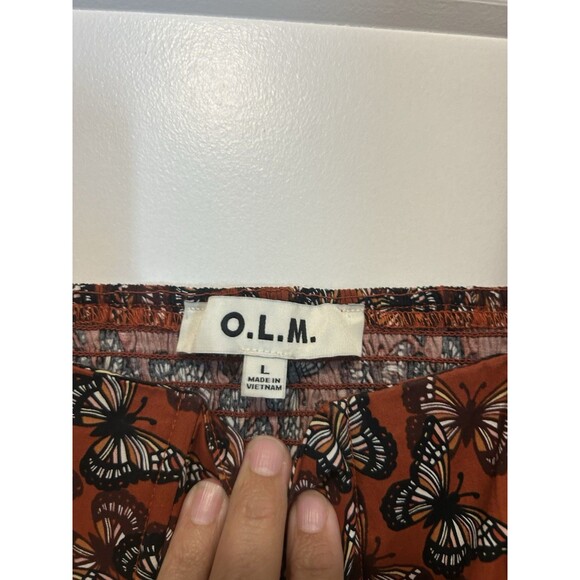O.L.M. Puff sleeve Rust orange butterfly Print Crop corset top blouse size Large - Picture 2 of 5